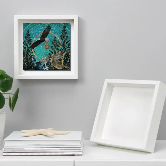 “As the Eagle” Surreal Artwork on 8” SQ Glass Tile Mounted in Shadowbox Frame